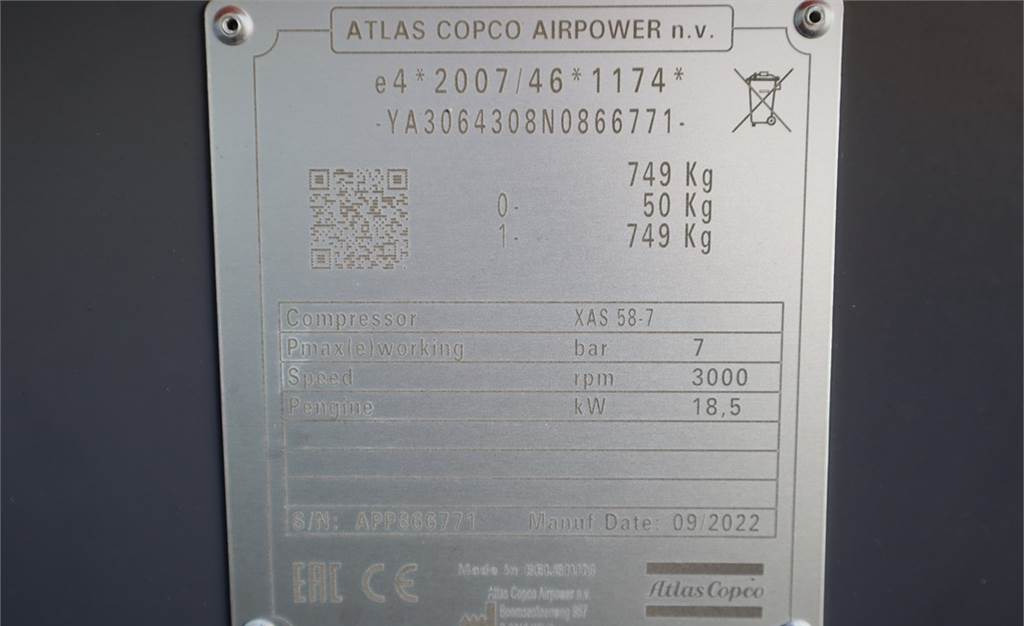 Gaisa kompresors Atlas Copco XAS 58-7 Valid inspection, *Guarantee! Diesel, Vol: foto 7