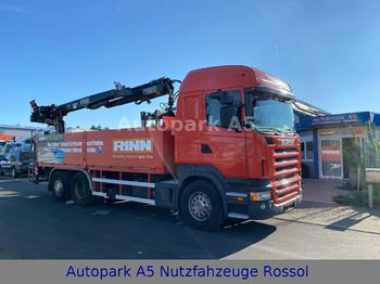 Bortu kravas automašīna/ Platforma, Kravas auto ar manipulatoru Scania R480 Pritsche  Baustoff Kran Fassi-Kran: foto 1
