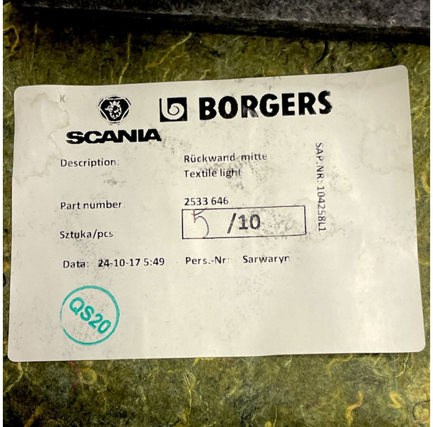 Kabīne un interjers Scania SCANIA, BORGERS R-Series (01.16-): foto 4