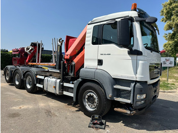 Pacēlājs ar āķi, Kravas auto ar manipulatoru MAN TGS 35.400 8x4 TRIDEM HOOKLIFT T22 + CRANE PALFINGER PK 18001 EH + RADIO - EURO 5 - LIFT/STEERING AXLE - BE TRUCK: foto 3