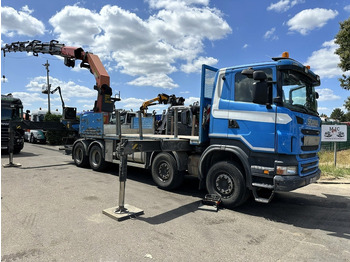 Bortu kravas automašīna/ Platforma, Kravas auto ar manipulatoru Scania G440 8x4 PRITSCHE + (25m!) KRAN PALFINGER PK78002 SH G 8x + WINCH - PLATFORM 6m25 - SCHALT - AP ACHSEN - BLATT - EURO 5 - BELGISCHE: foto 2