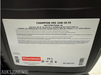 Papildaprīkojums - Celtniecības tehnika 100 Liter Olje - Champion XRS 10W-30 FE Multifunctinal Oil: foto 4