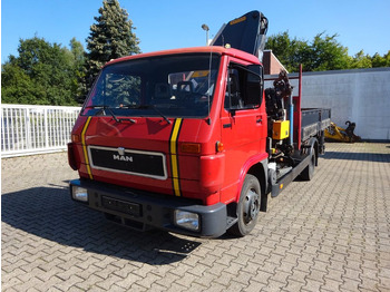 Kravas auto ar manipulatoru, Bortu kravas automašīna/ Platforma MAN 9.150 Pritsche + Effer 953S Dachdeckerkran 4x2: foto 2