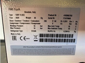 Jaunā Gaisa kompresors Fiac TDRY 9 luchtdroger 850 L / min 16 bar Airdryer New !: foto 4 Jaunā Gaisa kompresors Fiac TDRY 9 luchtdroger 850 L / min 16 bar Airdryer New !: foto 4