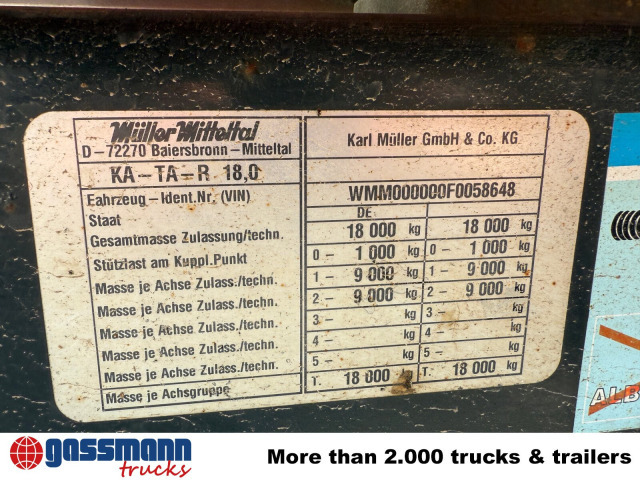 Müller-Mitteltal KA-TA-R 18.0, Alu-Bordwände, ca. 10m³ - Piekabe pašizgāzējs: foto 2 Müller-Mitteltal KA-TA-R 18.0, Alu-Bordwände, ca. 10m³ - Piekabe pašizgāzējs: foto 2