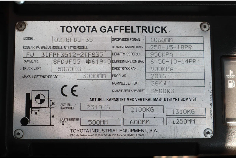 Dīzeļiekrāvējs Toyota 02-8FDJF35 | 3.5 TON | SIDESHIFT | DUPLEX: foto 20