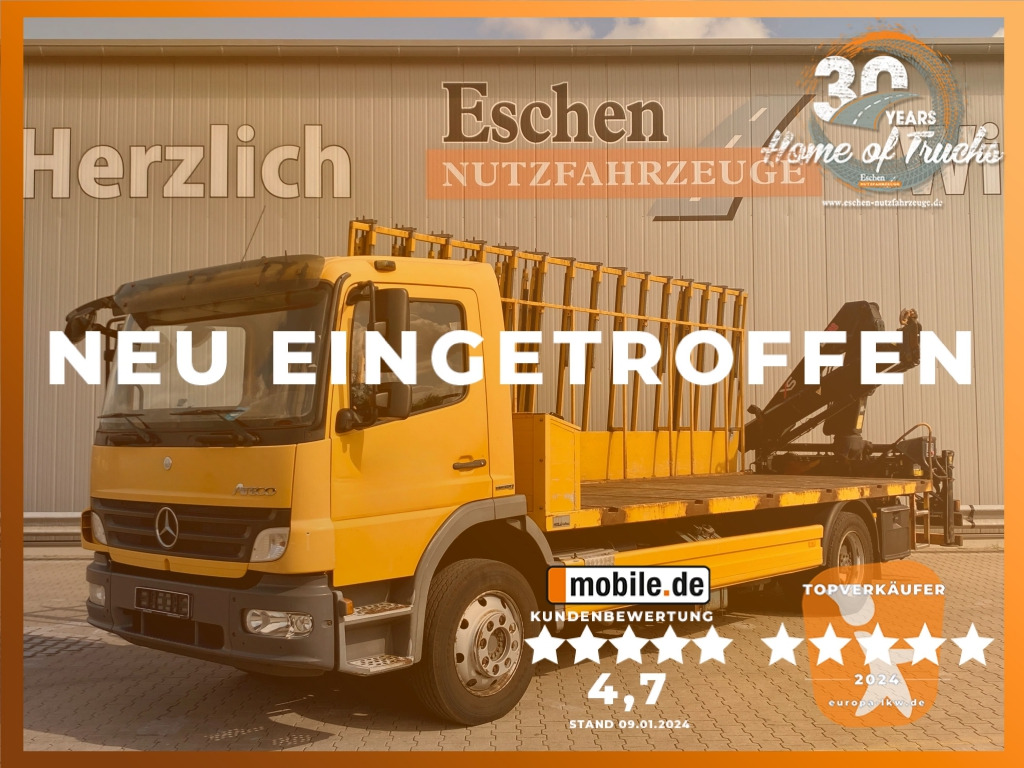 Mercedes-Benz 1224 L Atego / HIAB-Kran / Glastransporter - Bortu kravas automašīna/ Platforma, Kravas auto ar manipulatoru: foto 1 Mercedes-Benz 1224 L Atego / HIAB-Kran / Glastransporter - Bortu kravas automašīna/ Platforma, Kravas auto ar manipulatoru: foto 1