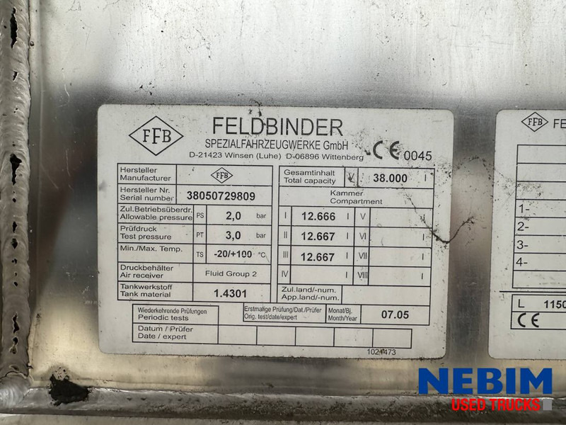Feldbinder TSA 38.3 - 38.000Ltr - CIP LINES - Puspiekabe cisterna: foto 4 Feldbinder TSA 38.3 - 38.000Ltr - CIP LINES - Puspiekabe cisterna: foto 4