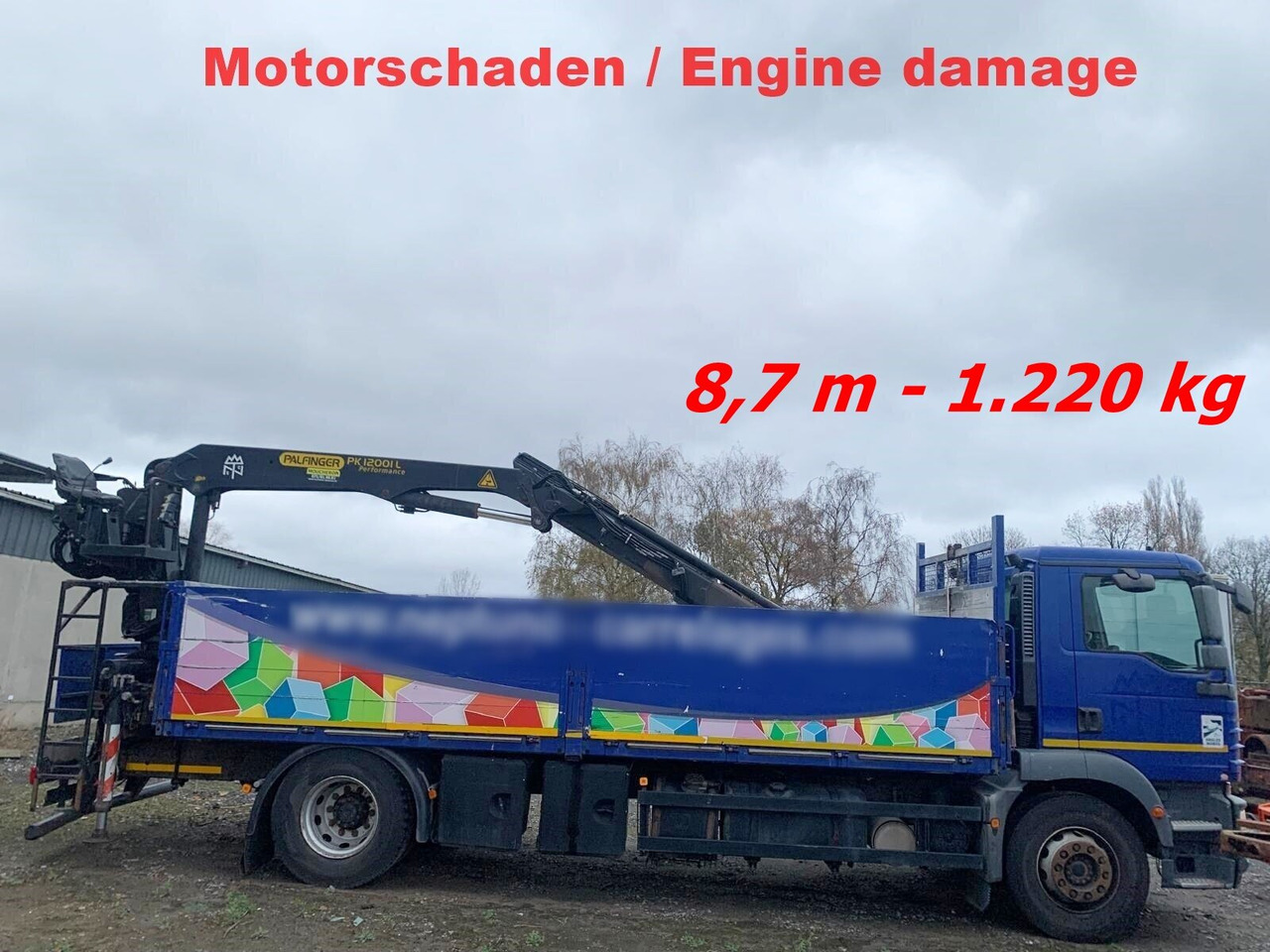 MAN TGM 18.290 4x2 BL mit MOTORSCHADEN! TGM 18.290 4x2 BL, Heckkran Palfinger PK12001L, MOTORSCHADEN! - Kravas auto ar manipulatoru, Bortu kravas automašīna/ Platforma: foto 1 MAN TGM 18.290 4x2 BL mit MOTORSCHADEN! TGM 18.290 4x2 BL, Heckkran Palfinger PK12001L, MOTORSCHADEN! - Kravas auto ar manipulatoru, Bortu kravas automašīna/ Platforma: foto 1