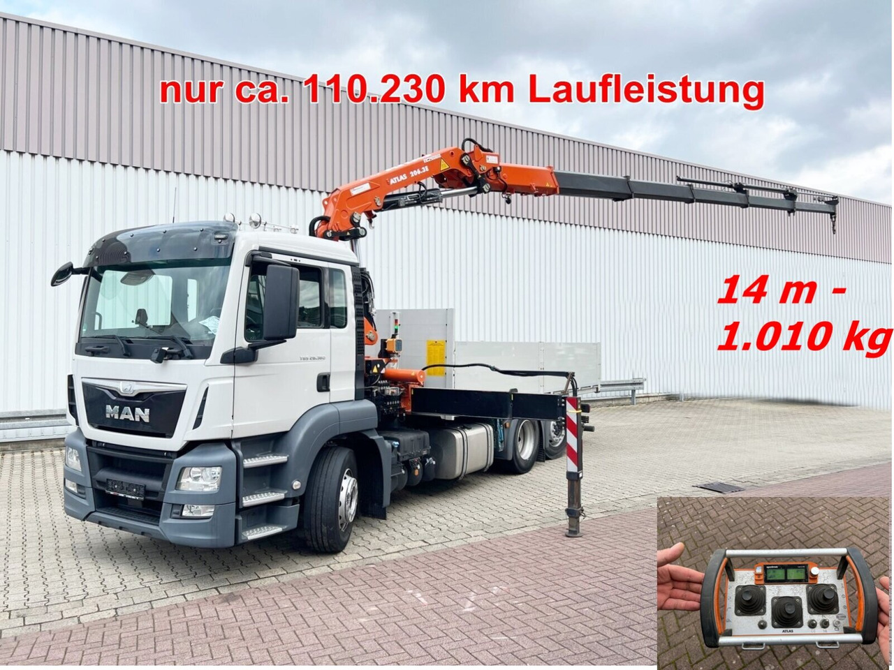 MAN TGS 26.360/400 6x2-4 BL TGS 26.360/400 6x2-4 BL, Lenk-/Lift, Kran Atlas AK 206.3E A5, Funk - Kravas auto ar manipulatoru, Bortu kravas automašīna/ Platforma: foto 1 MAN TGS 26.360/400 6x2-4 BL TGS 26.360/400 6x2-4 BL, Lenk-/Lift, Kran Atlas AK 206.3E A5, Funk - Kravas auto ar manipulatoru, Bortu kravas automašīna/ Platforma: foto 1