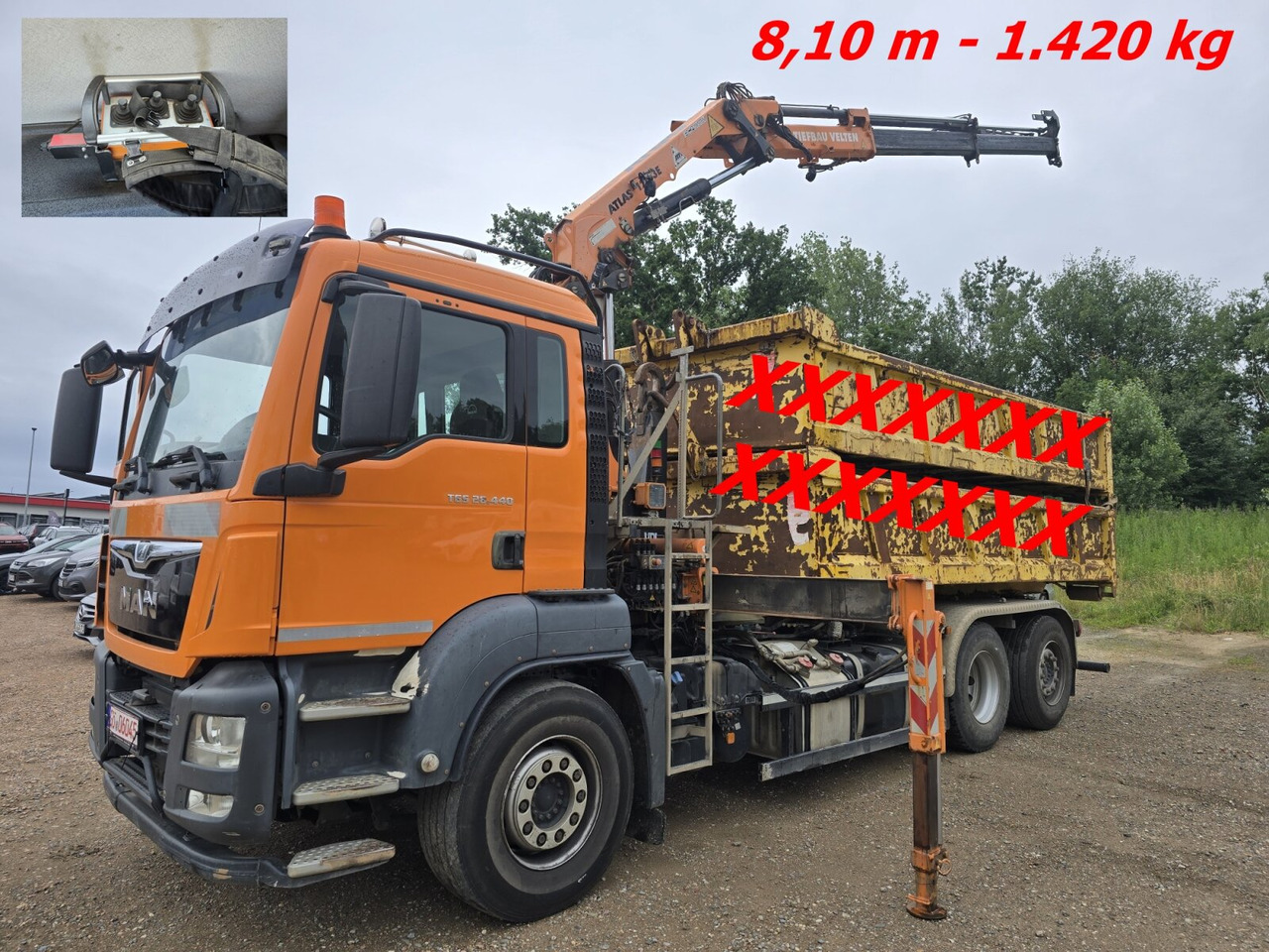 MAN TGS 28.440 BL/6x2/4/45 TGS 28.440 BL/6x2/4, Atlas Kran VDL Abrollanlage, Funk, Lenk-Liftachse, - Pacēlājs ar āķi, Kravas auto ar manipulatoru: foto 1 MAN TGS 28.440 BL/6x2/4/45 TGS 28.440 BL/6x2/4, Atlas Kran VDL Abrollanlage, Funk, Lenk-Liftachse, - Pacēlājs ar āķi, Kravas auto ar manipulatoru: foto 1
