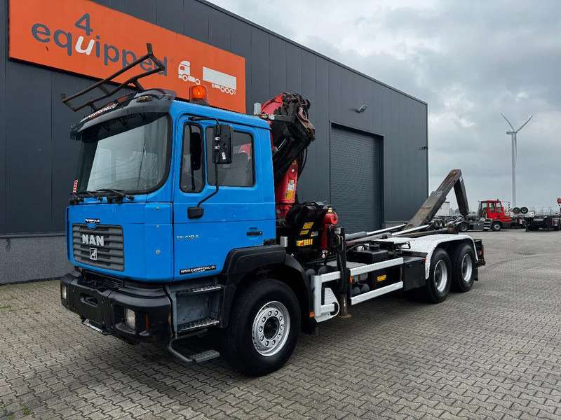 Pacēlājs ar āķi, Kravas auto ar manipulatoru MAN FE 410A, 6x4, EURO 2, Palfinger PK17000 Crane + VDL HOOK, full spring, manual gearbox, MOT 9/2025: foto 9