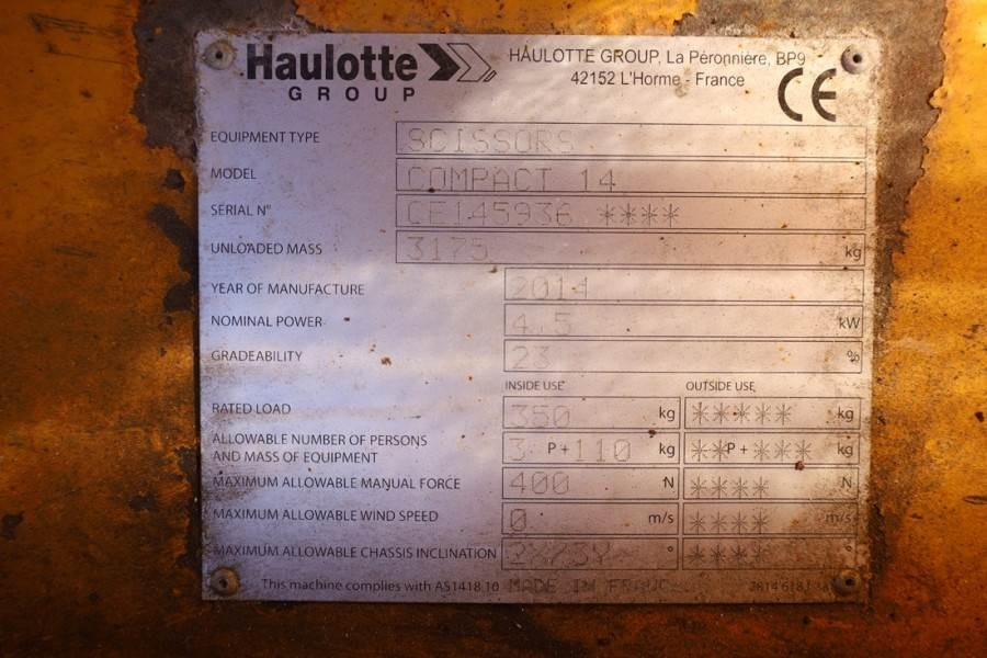 Šķērveida pacēlājs Haulotte COMPACT 14 Electric, 14m Working Height, 350kg Cap: foto 6