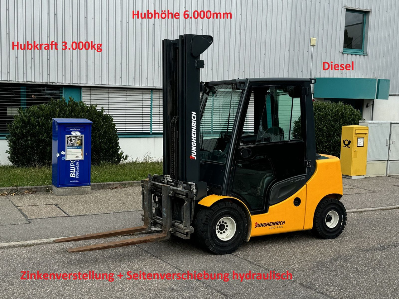 Jungheinrich DFG 430s 600DZ 3t Triplex 6m Zinkenverst. Seiten - Dīzeļiekrāvējs: foto 1 Jungheinrich DFG 430s 600DZ 3t Triplex 6m Zinkenverst. Seiten - Dīzeļiekrāvējs: foto 1