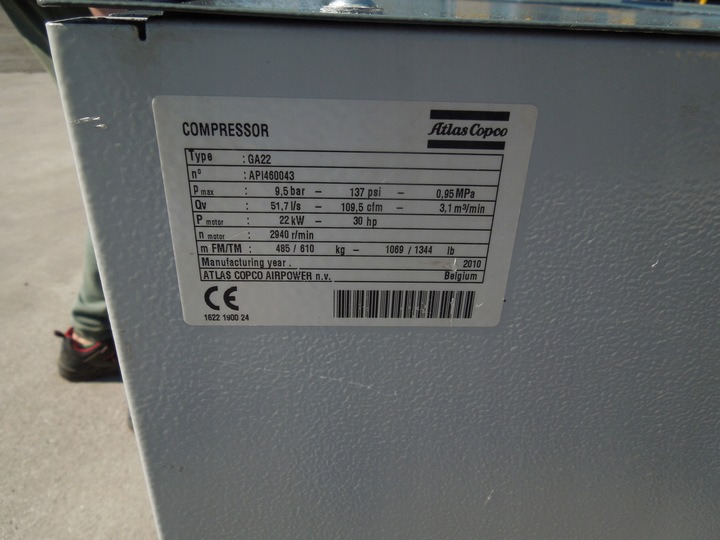 Atlas Copco GA22FF - Gaisa kompresors: foto 1 Atlas Copco GA22FF - Gaisa kompresors: foto 1