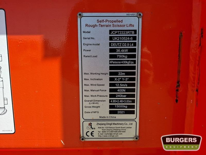 Dingli JCPT2223RTB 4x4 Diesel Schaarhoogwerker 22m - Šķērveida pacēlājs: foto 5 Dingli JCPT2223RTB 4x4 Diesel Schaarhoogwerker 22m - Šķērveida pacēlājs: foto 5