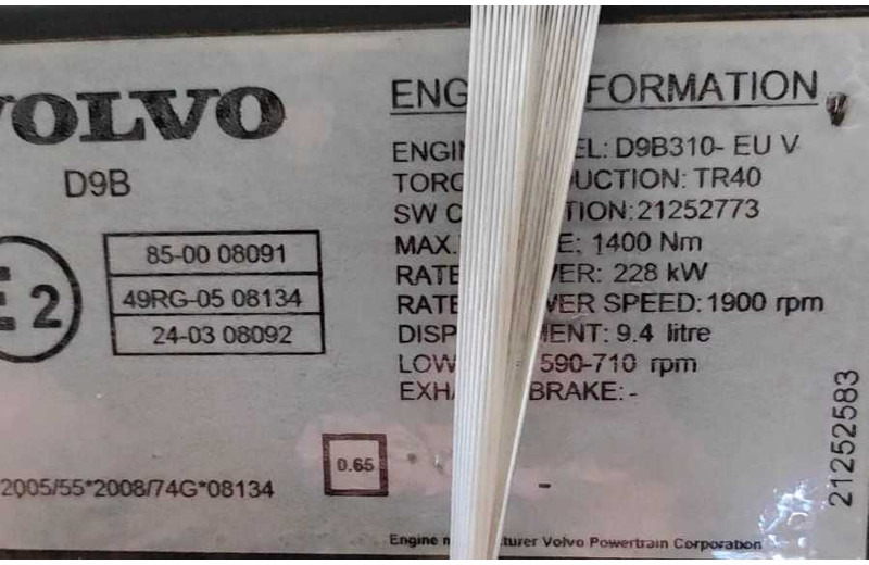 Dzinējs - Kravas automašīna Volvo D9B 310 EURO5 BUS ENGINE LOW MILEAGE!: foto 7