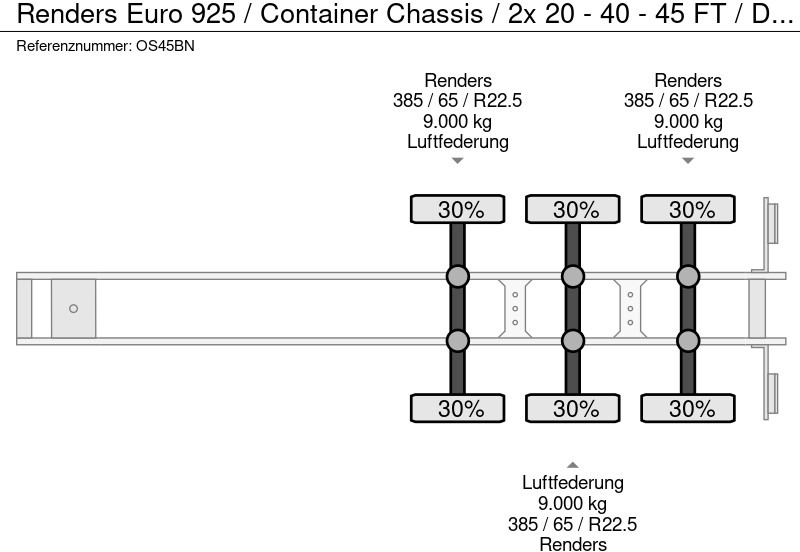 Puspiekabe noņemamā virsbūve/ Konteineru vedējs Renders Euro 925 / Container Chassis / 2x 20 - 40 - 45 FT / Drum / APK TUV 07-26: foto 20