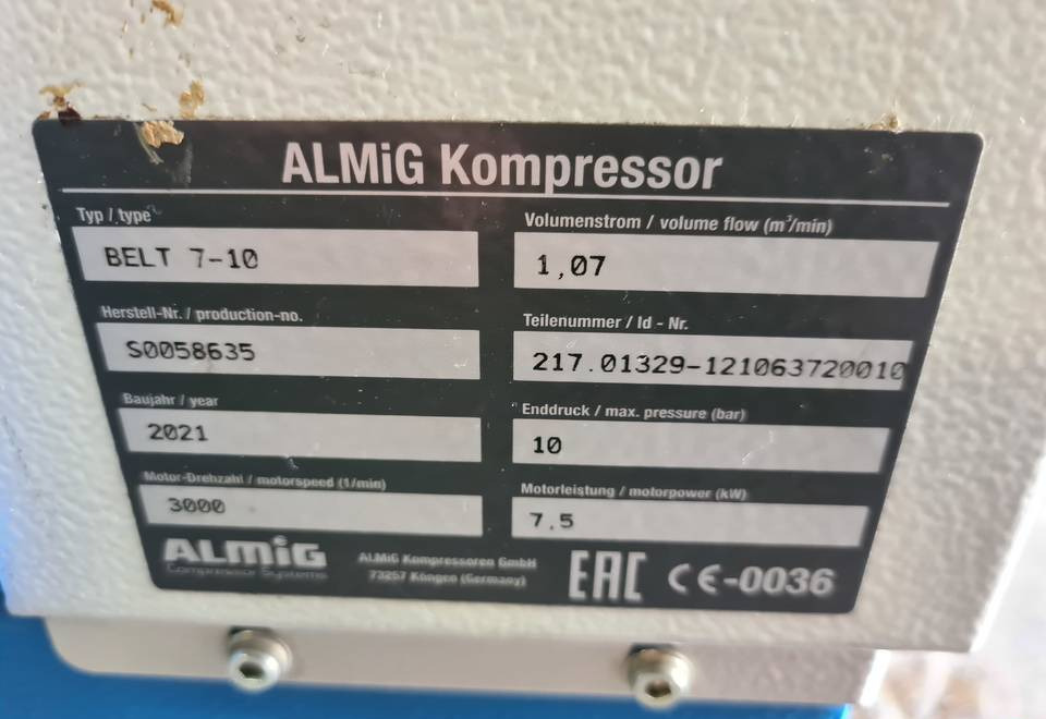 Kompresor śrubowy Almig Belt 7, 7,5 kw. 2021r - Gaisa kompresors: foto 4 Kompresor śrubowy Almig Belt 7, 7,5 kw. 2021r - Gaisa kompresors: foto 4