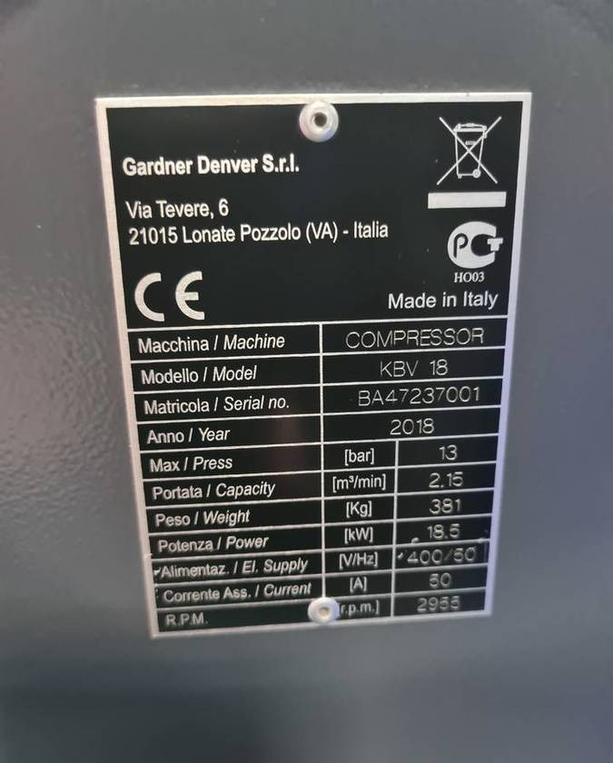 Kompresor śrubowy GARDNER DENVER KBV 18 18,5 kw, 2018r, Falownik - Gaisa kompresors: foto 4 Kompresor śrubowy GARDNER DENVER KBV 18 18,5 kw, 2018r, Falownik - Gaisa kompresors: foto 4