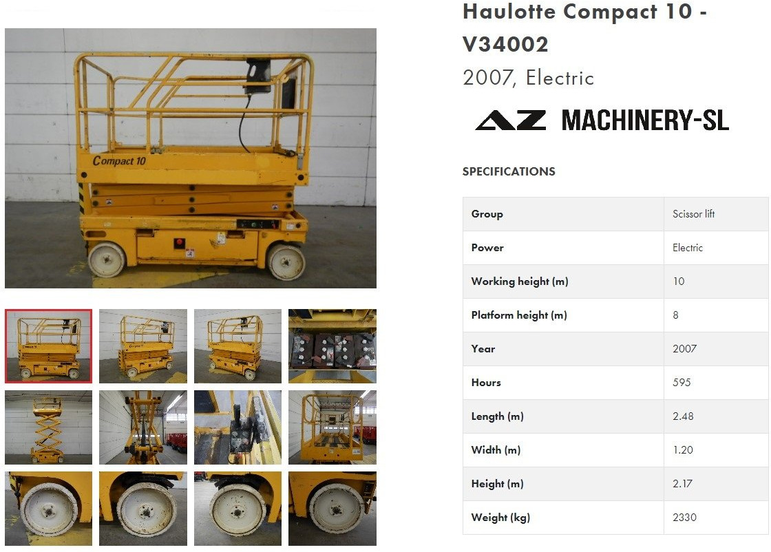 Used Electric scissor Lift Haulotte Compact 10 - Šķērveida pacēlājs: foto 1 Used Electric scissor Lift Haulotte Compact 10 - Šķērveida pacēlājs: foto 1