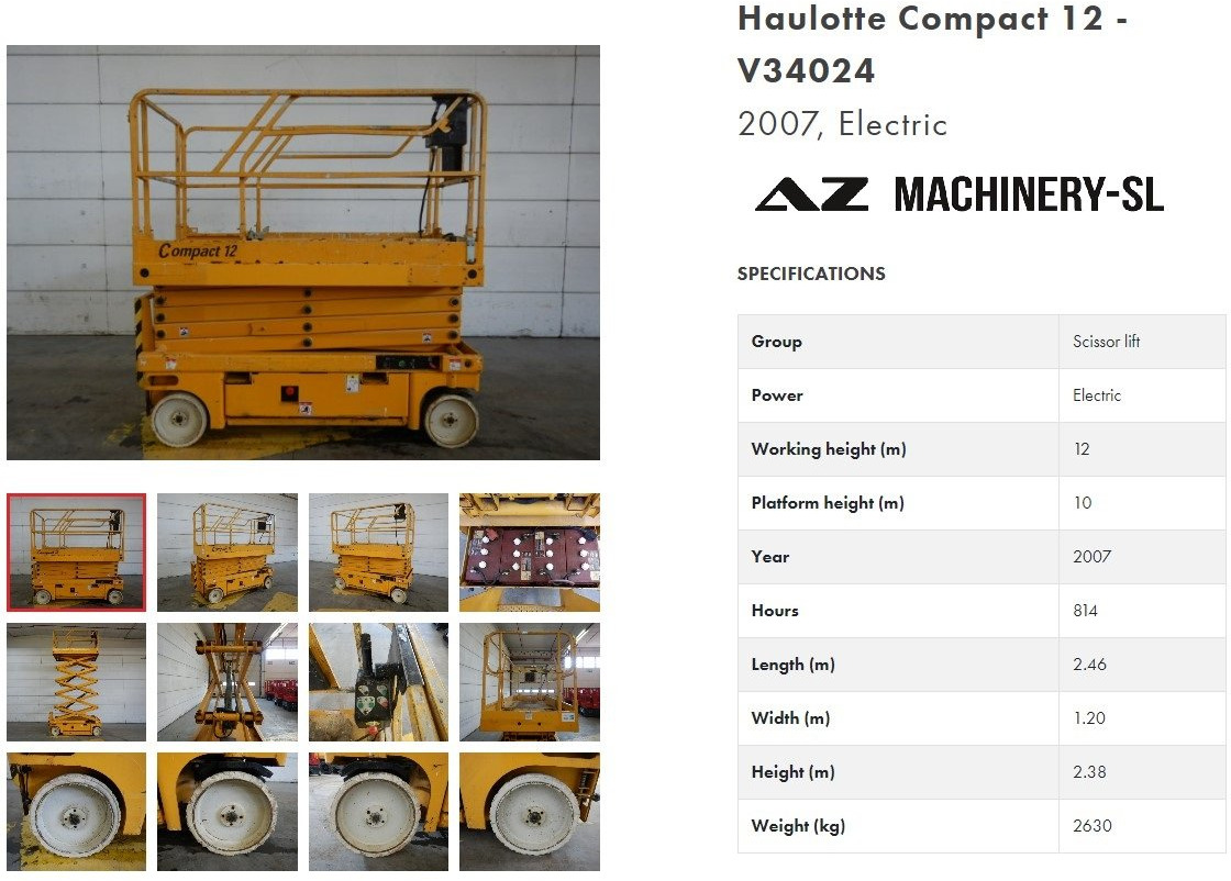 Used Electric scissor Lift Haulotte Compact 12 - Šķērveida pacēlājs: foto 1 Used Electric scissor Lift Haulotte Compact 12 - Šķērveida pacēlājs: foto 1