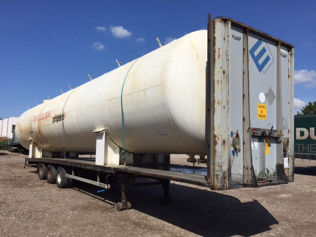 Open flatbed trailer Van Hool 3B2011 Used tank 70m3 aboveground - Gas, Gaz, LPG, GPL, Propane, Butane tank ID 1.130 - Bortu puspiekabe/ Platforma: foto 1 Open flatbed trailer Van Hool 3B2011 Used tank 70m3 aboveground - Gas, Gaz, LPG, GPL, Propane, Butane tank ID 1.130 - Bortu puspiekabe/ Platforma: foto 1