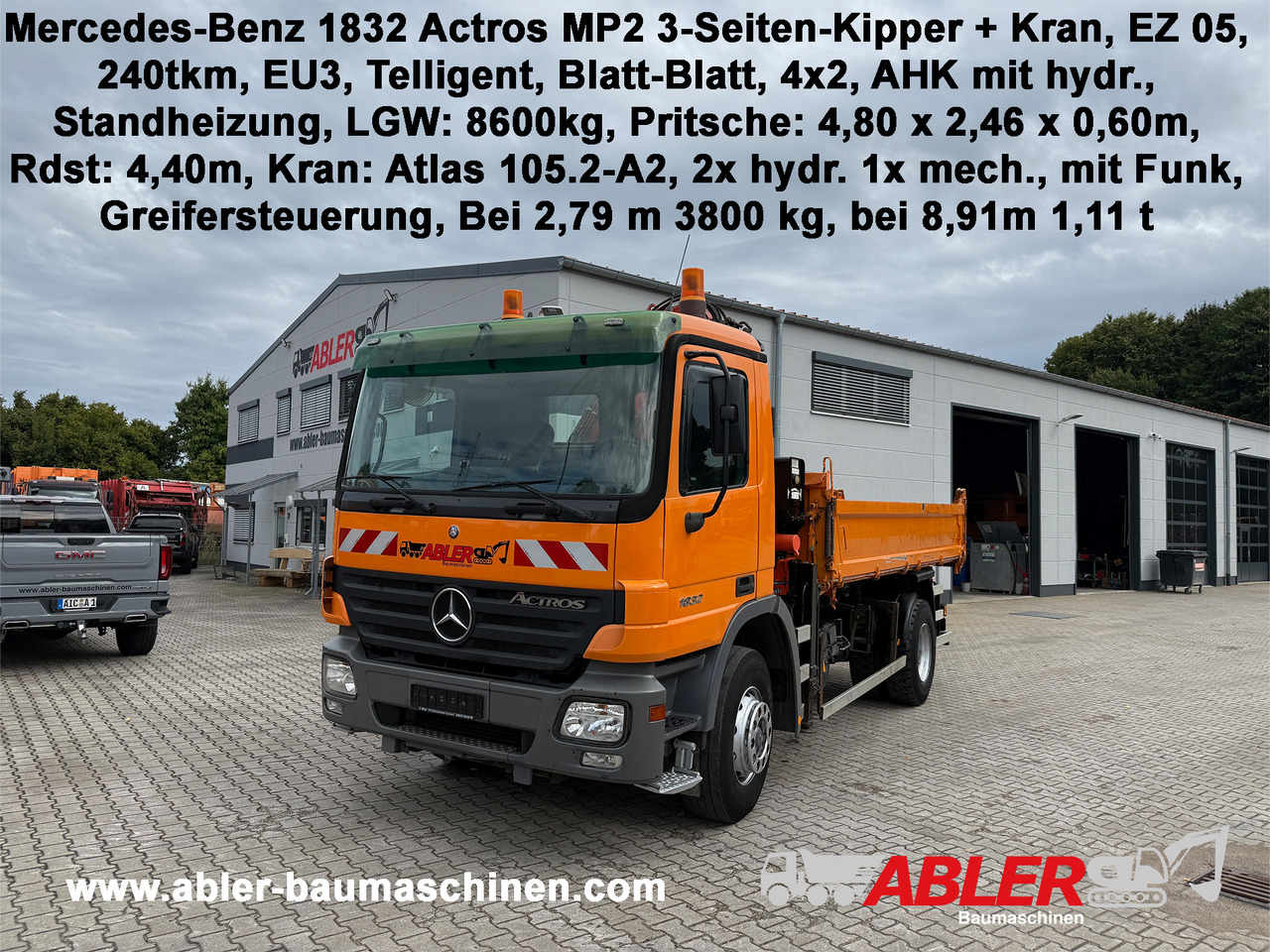 Mercedes-Benz 1832 Actros MP2 3-Seiten-Kipper mit Kran + Funk - Kravas automašīna pašizgāzējs, Kravas auto ar manipulatoru: foto 1 Mercedes-Benz 1832 Actros MP2 3-Seiten-Kipper mit Kran + Funk - Kravas automašīna pašizgāzējs, Kravas auto ar manipulatoru: foto 1