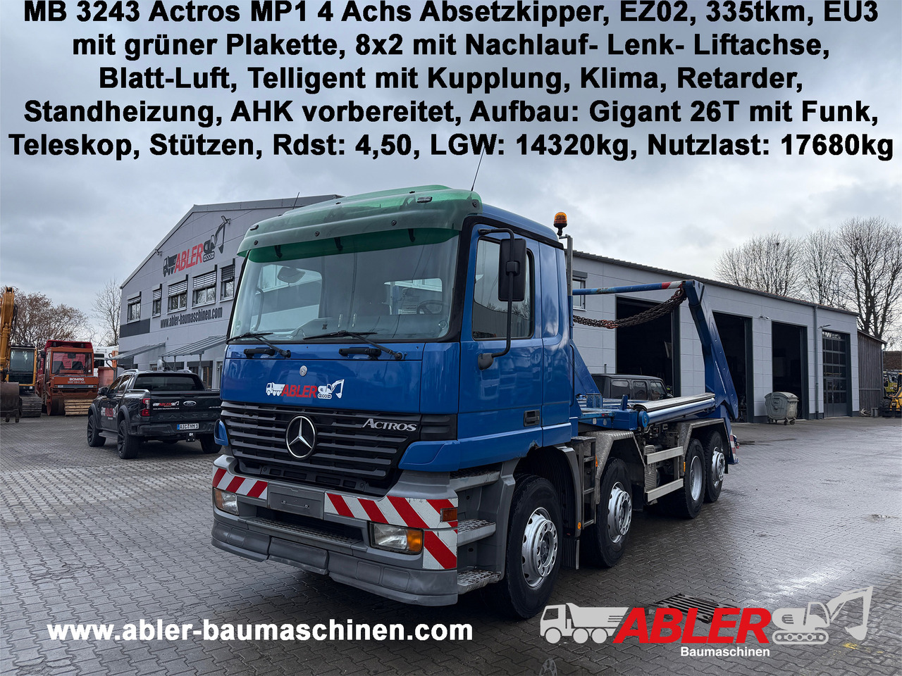 Mercedes-Benz 3243 Actros MP1 4-Achs Absetzkipper - Būvgružu konteineru vedējs: foto 1 Mercedes-Benz 3243 Actros MP1 4-Achs Absetzkipper - Būvgružu konteineru vedējs: foto 1