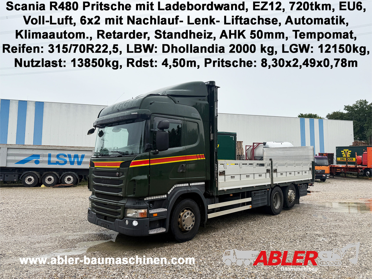 Scania R480 Pritsche mit Ladebordwand AHK - Bortu kravas automašīna/ Platforma, Kravas auto ar manipulatoru: foto 1 Scania R480 Pritsche mit Ladebordwand AHK - Bortu kravas automašīna/ Platforma, Kravas auto ar manipulatoru: foto 1