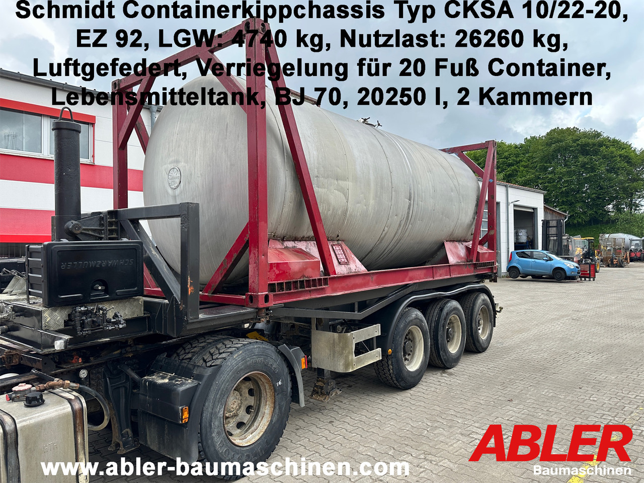 Schmidt CKSA 10/22-20 20 ft Containerkippchassis mit Lebensmitteltank - Puspiekabe pašizgāzējs: foto 1 Schmidt CKSA 10/22-20 20 ft Containerkippchassis mit Lebensmitteltank - Puspiekabe pašizgāzējs: foto 1