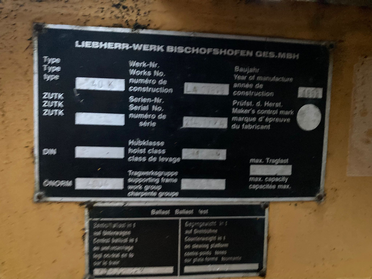 LIEBHERR 40 K - Torņa celtnis: foto 4 LIEBHERR 40 K - Torņa celtnis: foto 4