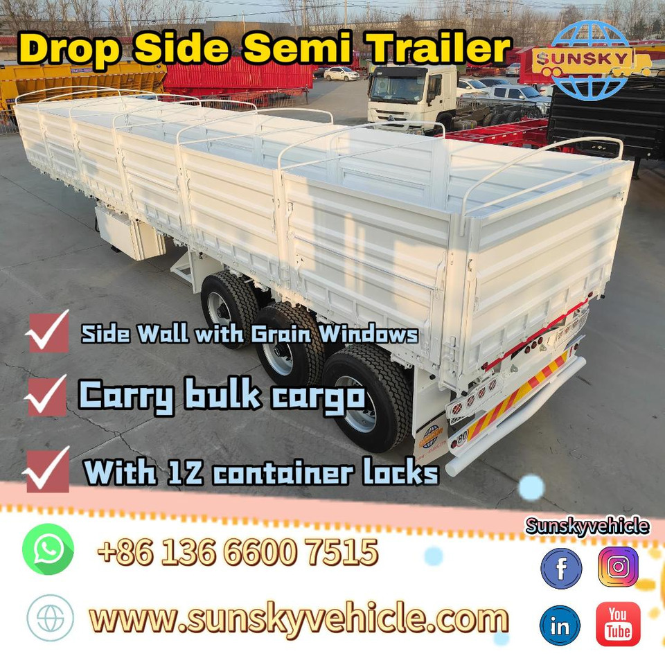 SUNSKY Drop Side semi trailer - Bortu puspiekabe/ Platforma: foto 4 SUNSKY Drop Side semi trailer - Bortu puspiekabe/ Platforma: foto 4