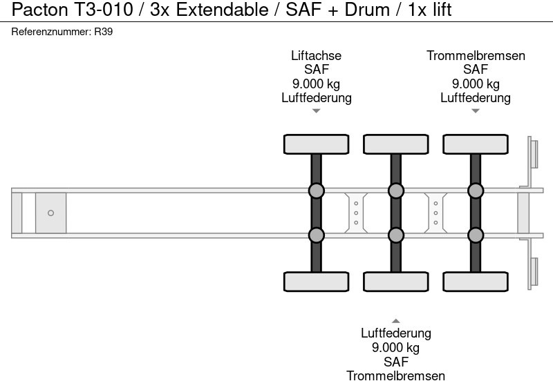Puspiekabe noņemamā virsbūve/ Konteineru vedējs Pacton T3-010 / 3x Extendable / SAF + Drum / 1x lift: foto 11