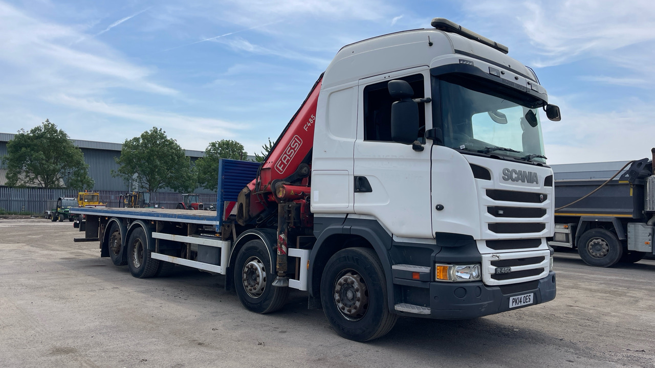 SCANIA R 450 - Bortu kravas automašīna/ Platforma, Kravas auto ar manipulatoru: foto 1 SCANIA R 450 - Bortu kravas automašīna/ Platforma, Kravas auto ar manipulatoru: foto 1