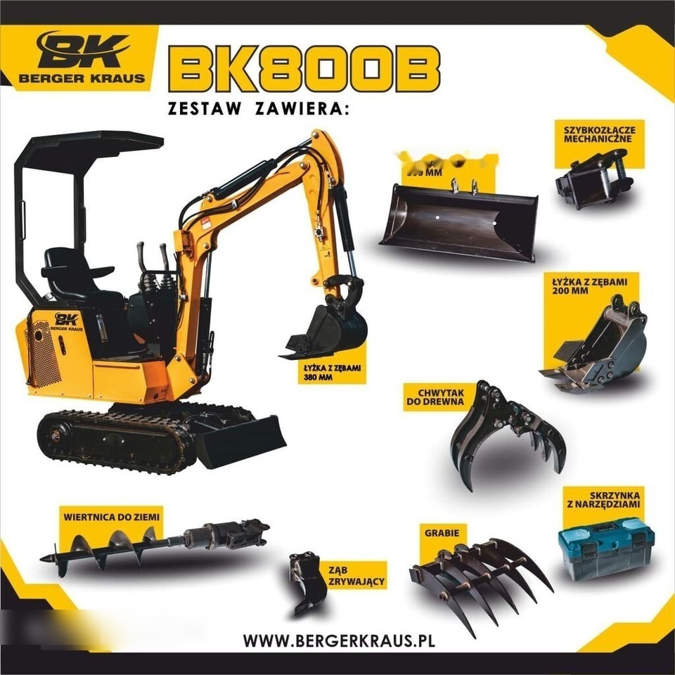 Berger Kraus Mini Excavator BK800B with FULL equipment - Mini-ekskavators: foto 1 Berger Kraus Mini Excavator BK800B with FULL equipment - Mini-ekskavators: foto 1