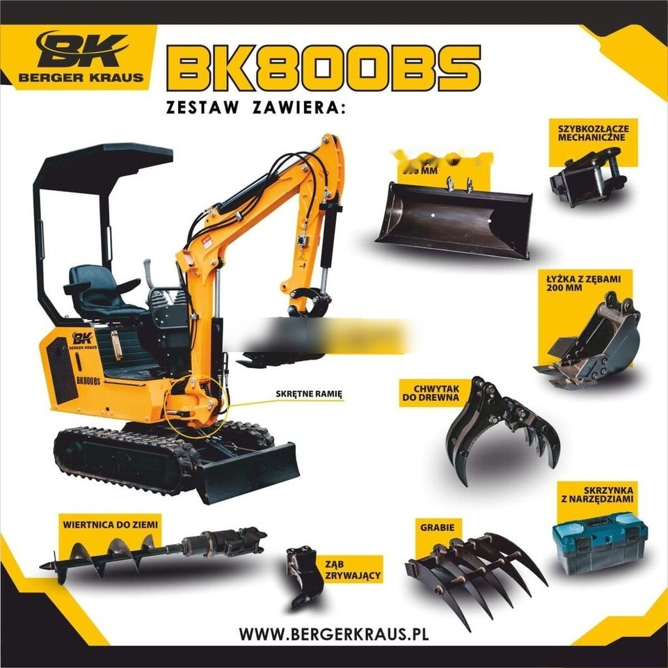 Berger Kraus Mini Excavator BK800BS torsion arm with FULL equipment - Mini-ekskavators: foto 1 Berger Kraus Mini Excavator BK800BS torsion arm with FULL equipment - Mini-ekskavators: foto 1