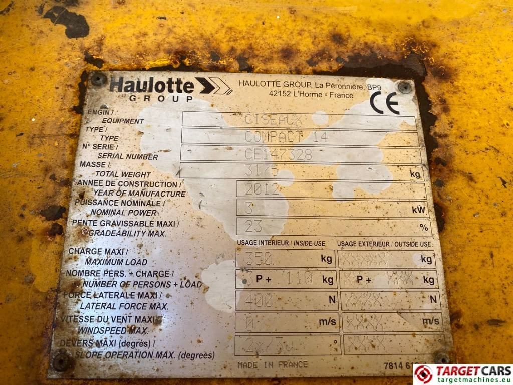 Šķērveida pacēlājs Haulotte Compact 14 Electric Scissor Work Lift 1385cm: foto 10
