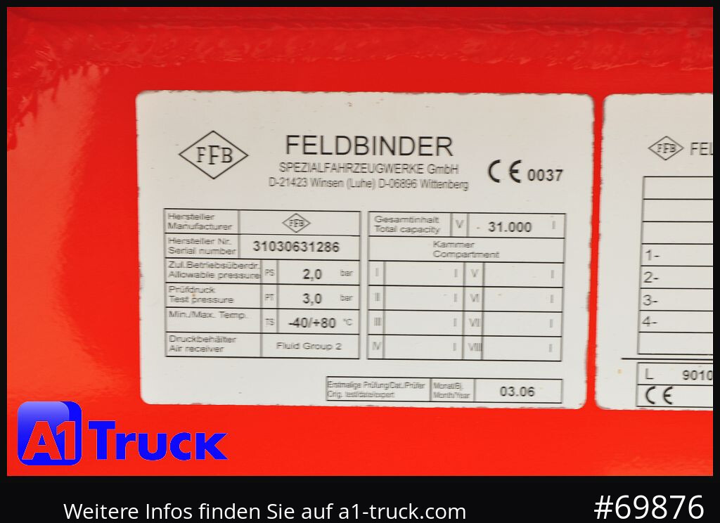 FELDBINDER HEUT 31.2 Silo, Futtermittel, 31m³, 3 Kammern, - Piekabe cisterna: foto 2 FELDBINDER HEUT 31.2 Silo, Futtermittel, 31m³, 3 Kammern, - Piekabe cisterna: foto 2