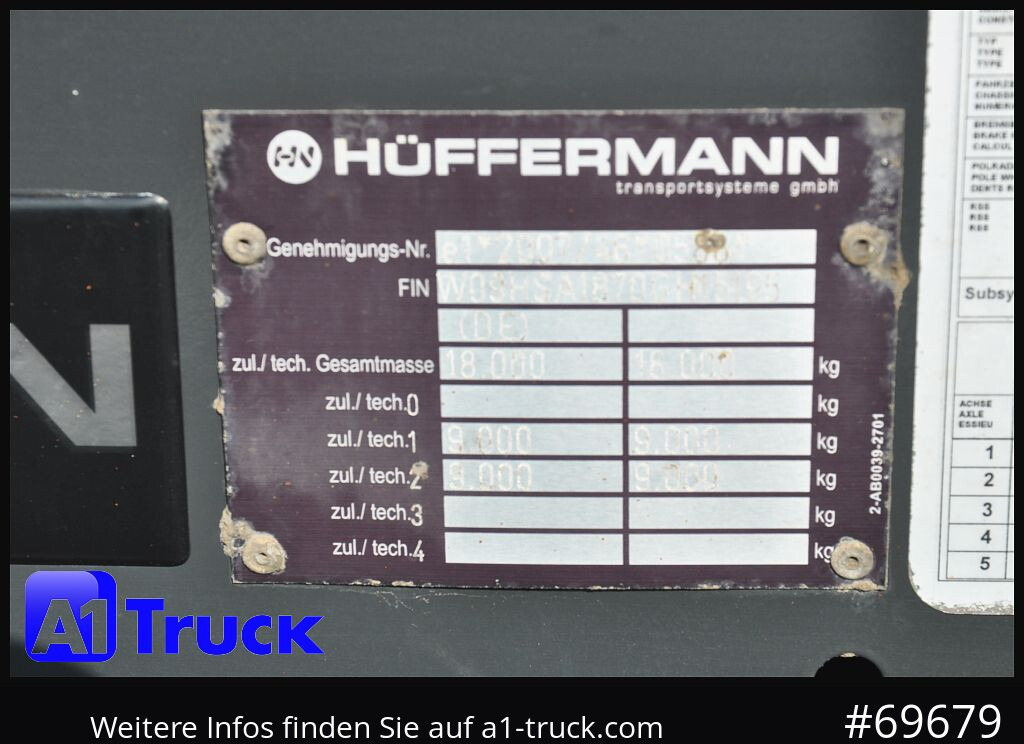 HUEFFERMANN HSA 1870 Luft, SAF, Scheibenbremse - Multilift/ Būvgružu konteinera piekabe: foto 5 HUEFFERMANN HSA 1870 Luft, SAF, Scheibenbremse - Multilift/ Būvgružu konteinera piekabe: foto 5