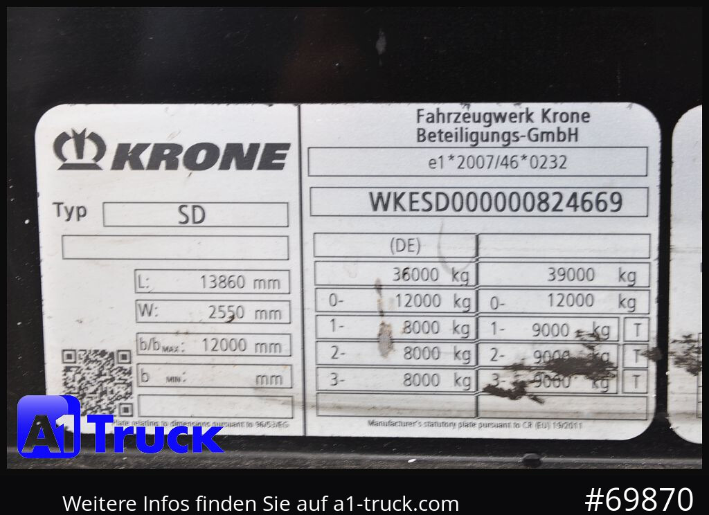 Tenta puspiekabe KRONE SD, Tautliner, neue Plane, 1 Vorbesitzer: foto 7