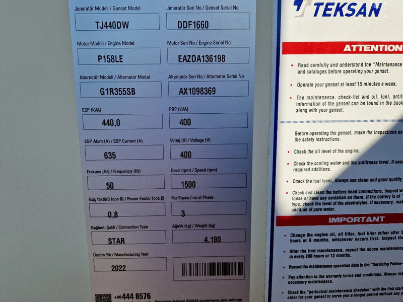 Doosan Teksan TJ440DW generator 440kVA Doosan 8-cilinder UNUSED - Elektroģenerators: foto 5 Doosan Teksan TJ440DW generator 440kVA Doosan 8-cilinder UNUSED - Elektroģenerators: foto 5