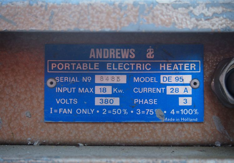 Nagrzewnica Mp DE95 2010 Nagrzewnica elektryczna 18KW ANDREWS DE95 - Celtniecības sildītājs: foto 2 Nagrzewnica Mp DE95 2010 Nagrzewnica elektryczna 18KW ANDREWS DE95 - Celtniecības sildītājs: foto 2