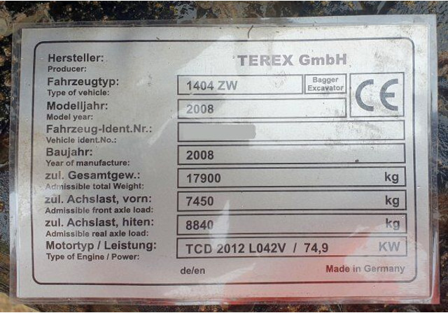 Atlas Terex 1404 ZW - Ekskavators: foto 5 Atlas Terex 1404 ZW - Ekskavators: foto 5