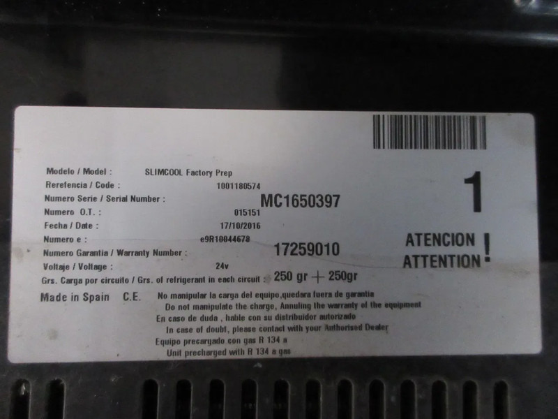 DAF 17259010 SLIMCOOL DAF DAKAIRCO XF 106 EURO 6 MODEL 2017 - Gaisa kondicionēšanas daļa - Kravas automašīna: foto 5 DAF 17259010 SLIMCOOL DAF DAKAIRCO XF 106 EURO 6 MODEL 2017 - Gaisa kondicionēšanas daļa - Kravas automašīna: foto 5