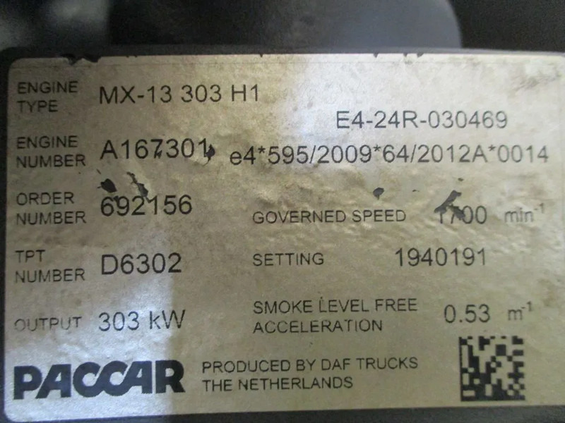 DAF 1884746 // 2190203 // 1904700 MOTOR DAF CF EURO 6 / 410 PK KM 586.541 - Dzinējs - Kravas automašīna: foto 5 DAF 1884746 // 2190203 // 1904700 MOTOR DAF CF EURO 6 / 410 PK KM 586.541 - Dzinējs - Kravas automašīna: foto 5