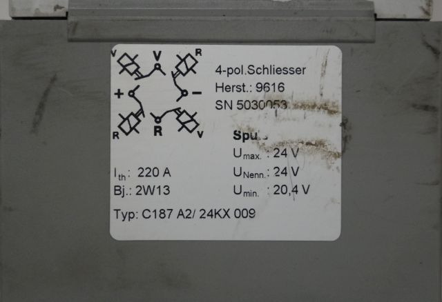 Jungheinrich 05030053 | Contactor 4 pins 24V 120A C187A2KX009 Contactor 4 pins 24V 120A C187A2KX009 - Elektrosistēma - Iekraušanas tehnika: foto 2 Jungheinrich 05030053 | Contactor 4 pins 24V 120A C187A2KX009 Contactor 4 pins 24V 120A C187A2KX009 - Elektrosistēma - Iekraušanas tehnika: foto 2