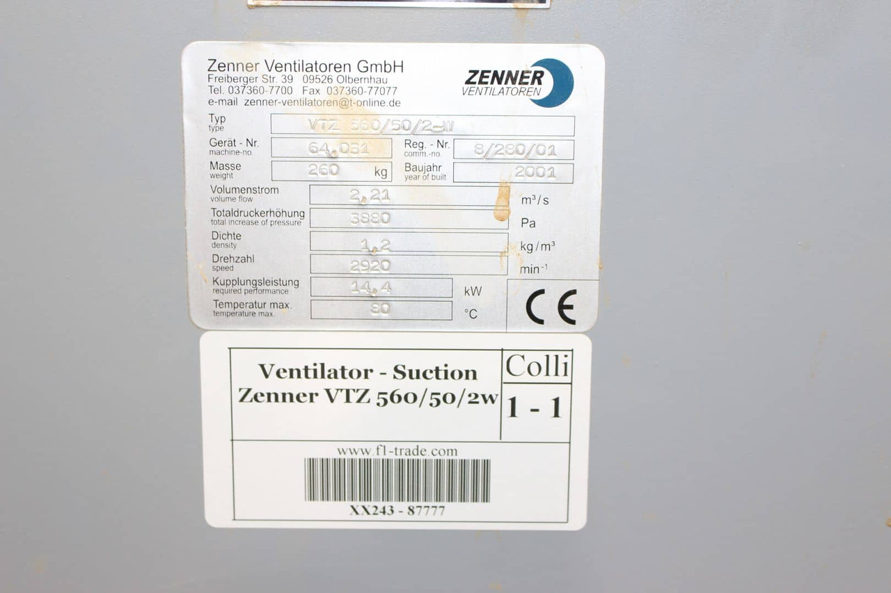 Rūpnieciskā klimata kontroles iekārta ZENNER VTZ 560/50/2-W: foto 6