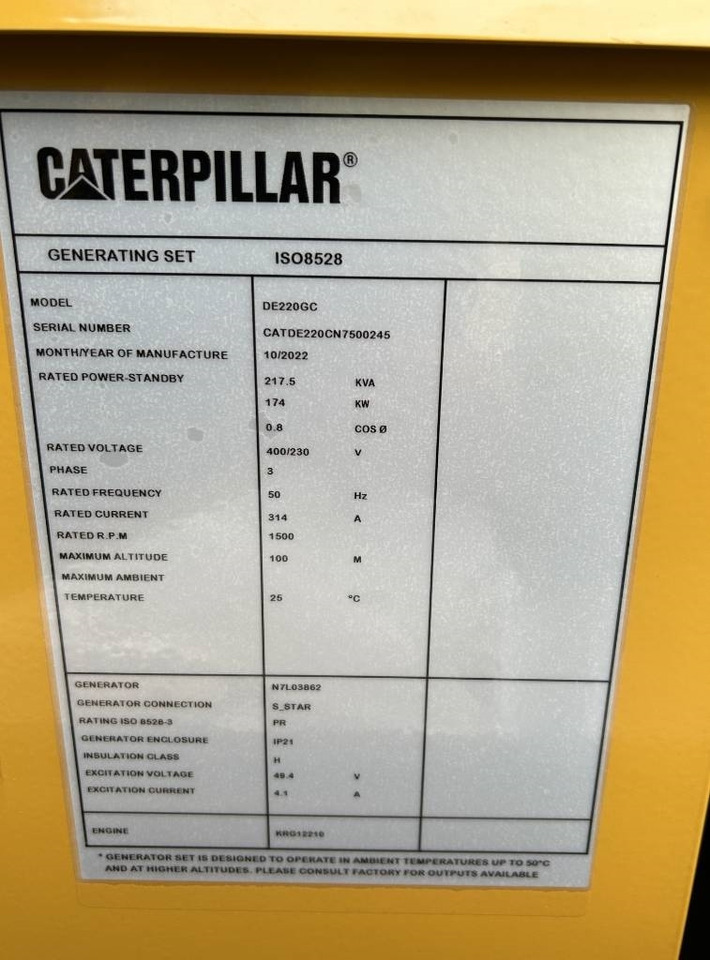 CAT DE220GC - 220 kVA Stand-by Generator - DPX-18212 - Elektroģenerators: foto 4 CAT DE220GC - 220 kVA Stand-by Generator - DPX-18212 - Elektroģenerators: foto 4