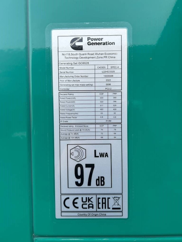 Cummins C400D5 - 400 kVA Generator - DPX-18518 - Elektroģenerators: foto 4 Cummins C400D5 - 400 kVA Generator - DPX-18518 - Elektroģenerators: foto 4